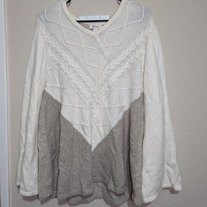 Brown/White Sweater with Braided Detailing